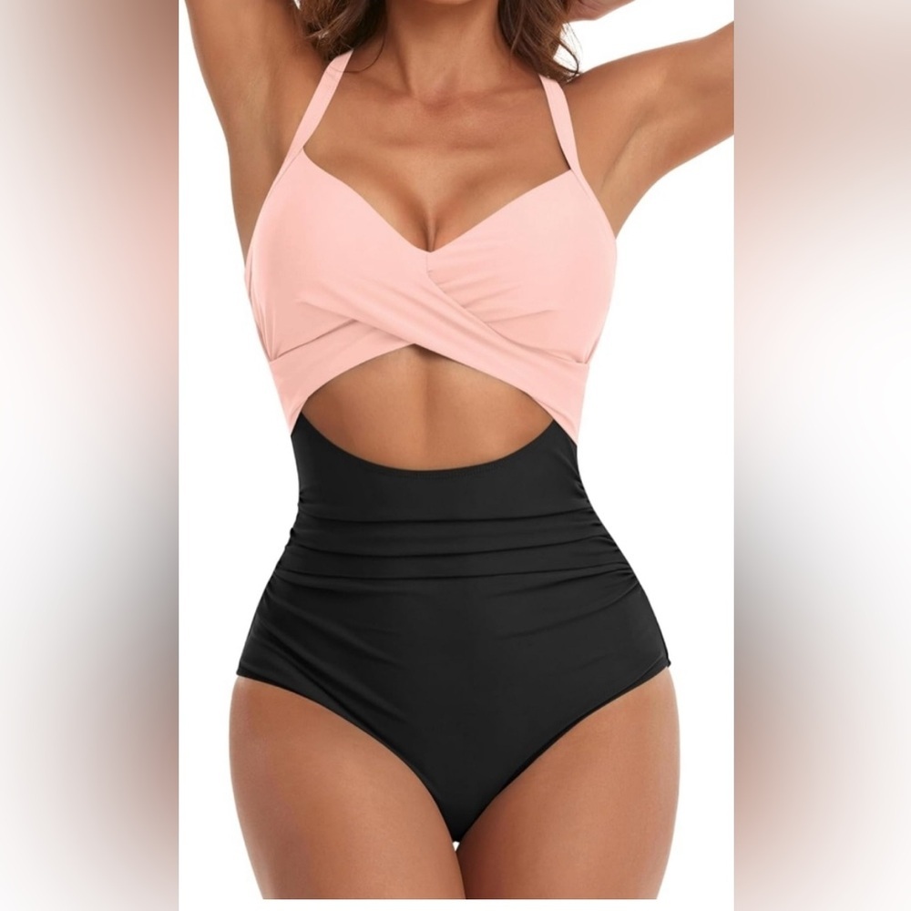 Eomenie cut-out, high waisted - tummy control - light pink/black NWT - size M